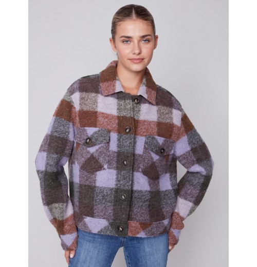 Short Plaid Boiled Wool Jacket - Spruce