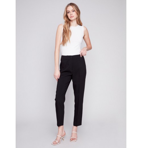 Side Slit Tapered Pants - Black