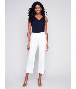 Straight Leg Jeans with Folded Cuff - White