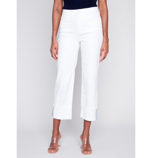 Straight Leg Jeans with Folded Cuff - White