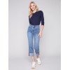 Straight Leg Jeans with Folded Cuff - Medium Blue