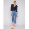 Straight Leg Jeans with Folded Cuff - Medium Blue