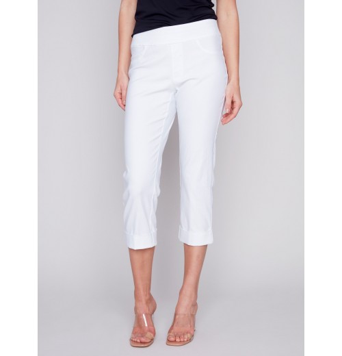 Stretch Pull-On Capri Pants - White