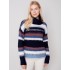 Striped Cowl Neck Sweater - Navy