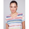 Striped V-Neck Linen T-Shirt - Pastel