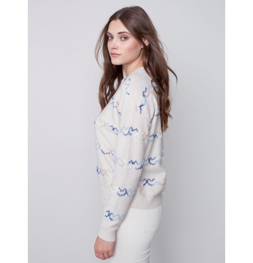 Sweater with Embroidered Hearts - Almond