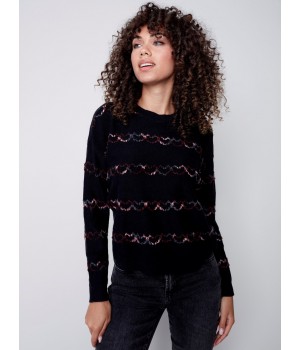 Sweater with Embroidered Hearts - Black