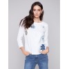 Sweater with Flower Patches - White