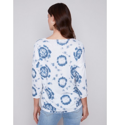 Tie Dye V-Neck Knit Top - Indigo