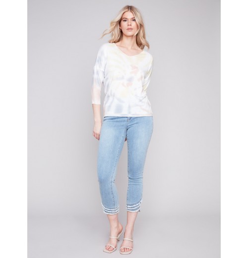 Tie Dye V-Neck Knit Top - Tulip