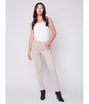 Twill Pants with Zipper Pocket Detail - Almond