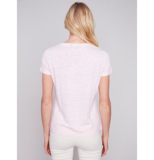 V-Neck Linen T-Shirt - Lotus