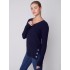 V-Neck Sweater with Grommet Detail - Navy