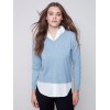 V-Neck Sweater with Shirt Collar - Snowflake