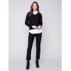 V-Neck Sweater with Shirt Collar - Black