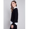 V-Neck Sweater with Shirt Collar - Black